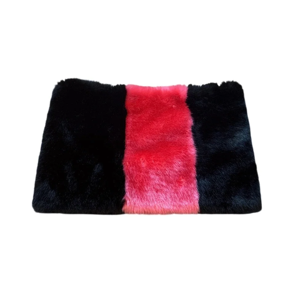 Kate‎ Spade Faux Fur Snood Women Black Pink Colorblock Scarf SIZE OS